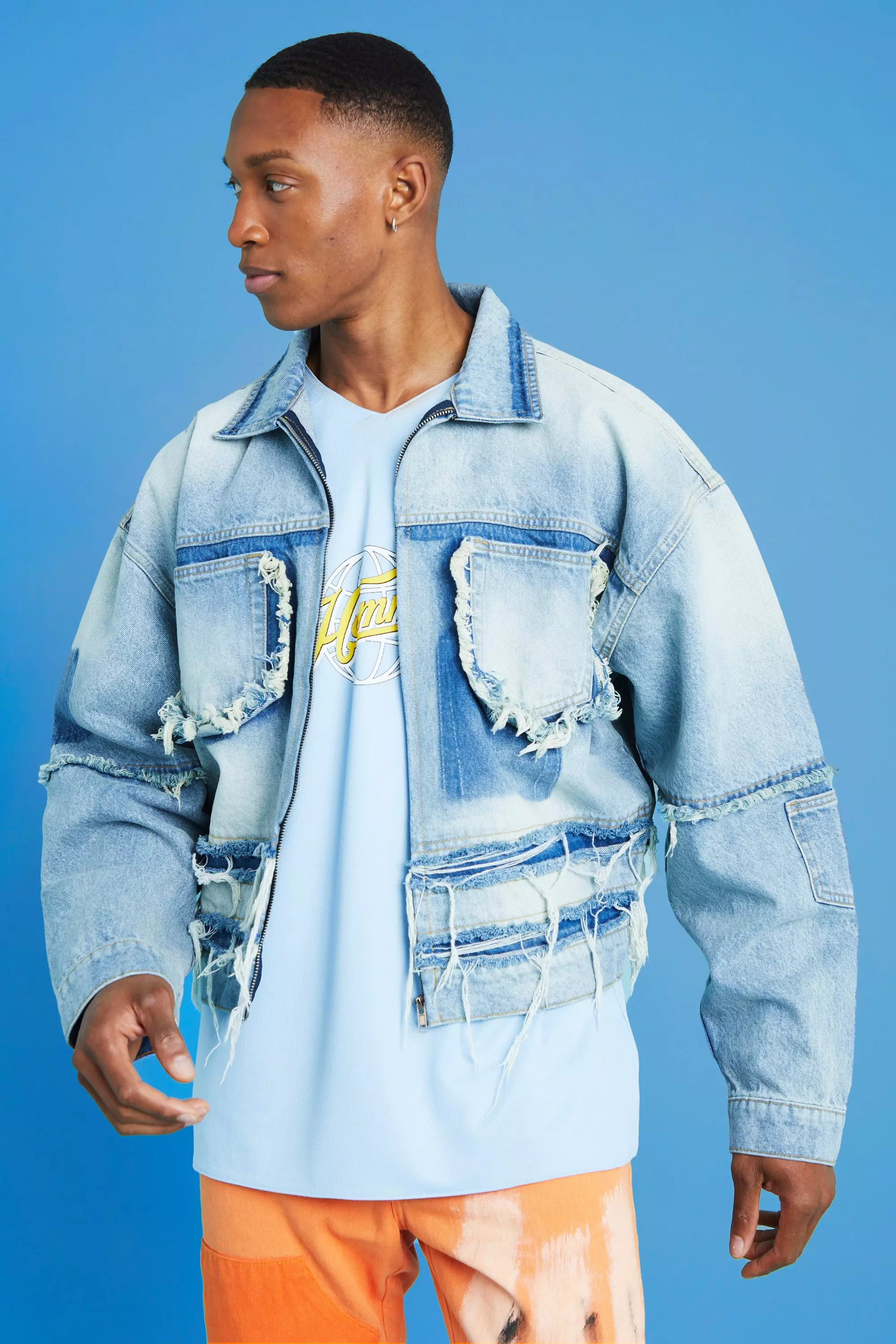 Boxy Fit Frayed Edge Denim Jacket